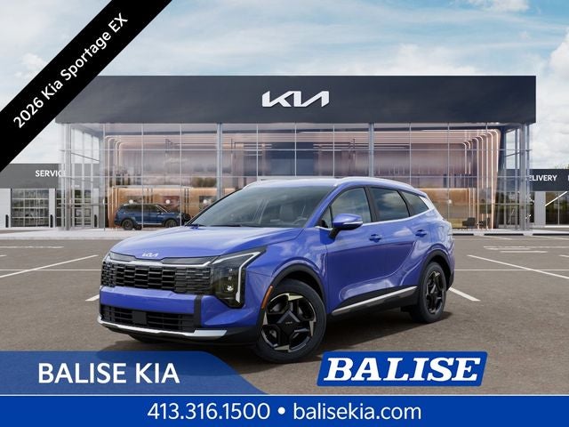 2026 Kia Sportage EX in Nebular Blue — front three-quarter view