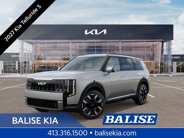 2027 Kia Telluride S in Ivory Silver — front three-quarter view