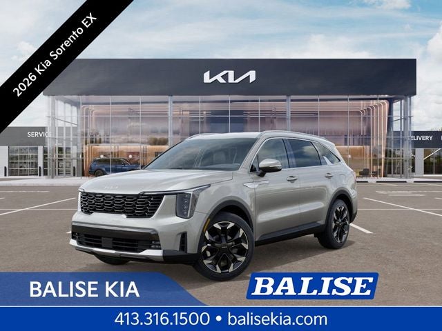 2026 Kia Sorento EX in Ivory Silver — front three-quarter view