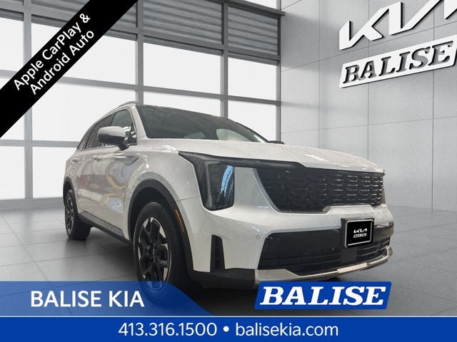 2024 Kia Sorento S in Glacial White Pearl — front three-quarter view