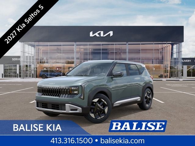 2027 Kia Seltos S in Iceberg Green — front three-quarter view