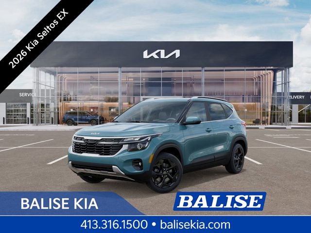 2026 Kia Seltos EX in Pluton Blue — front three-quarter view