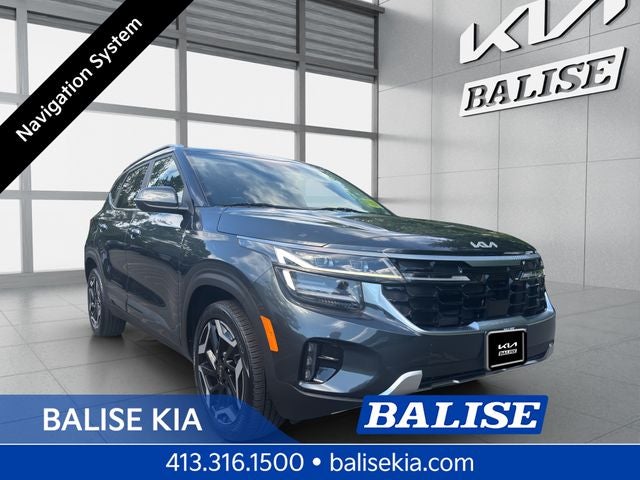 2024 Kia Seltos SX in Gravity Gray — front three-quarter view