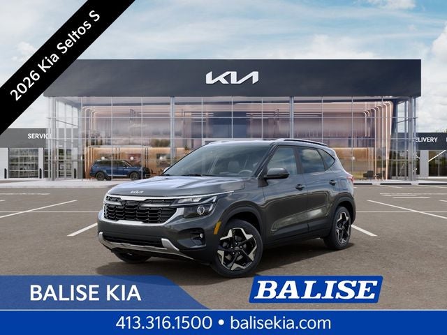 2026 Kia Seltos S in Gravity Gray — front three-quarter view