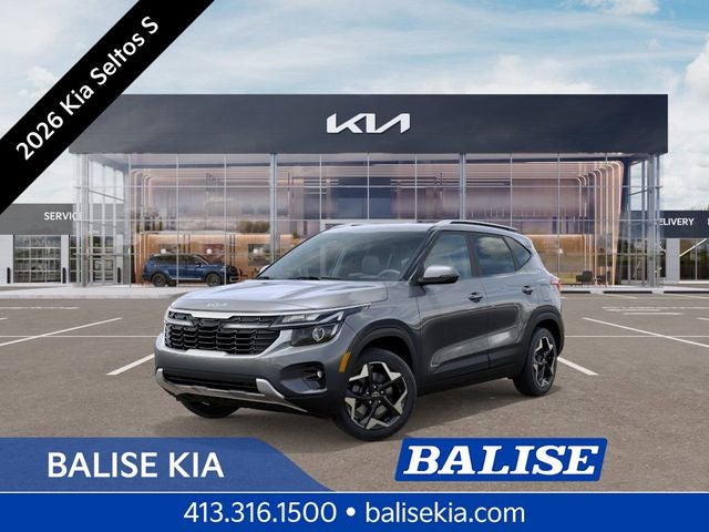 2026 Kia Seltos S in Steel Gray — front three-quarter view