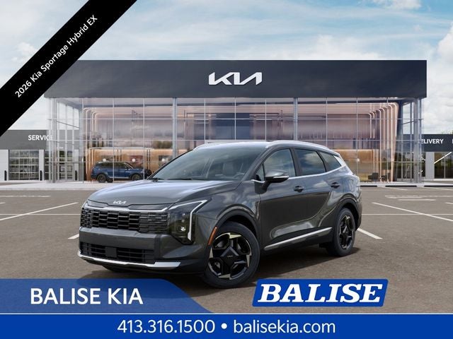 2026 Kia Sportage Hybrid EX in Gravity Gray — front three-quarter view